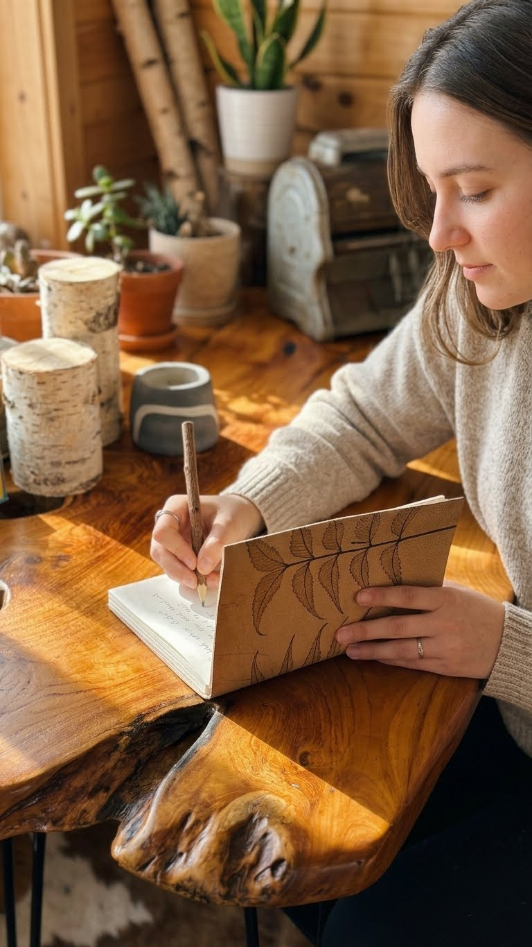 Leather Wrap Journal with Twig Pencil - Nature's Impressions