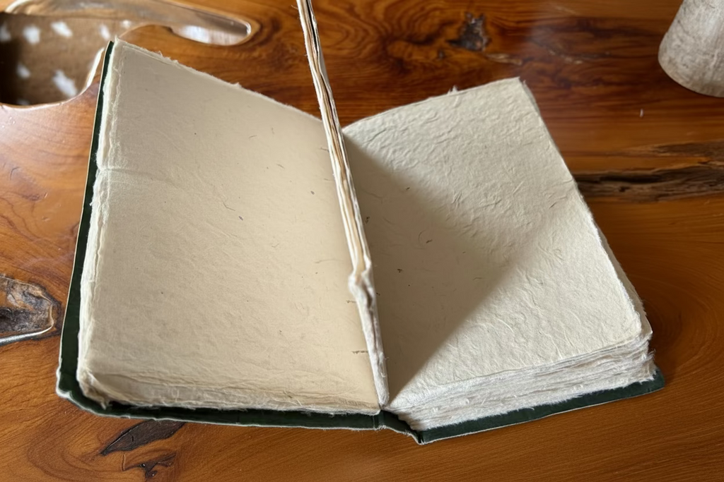 Open book on a wooden surface 